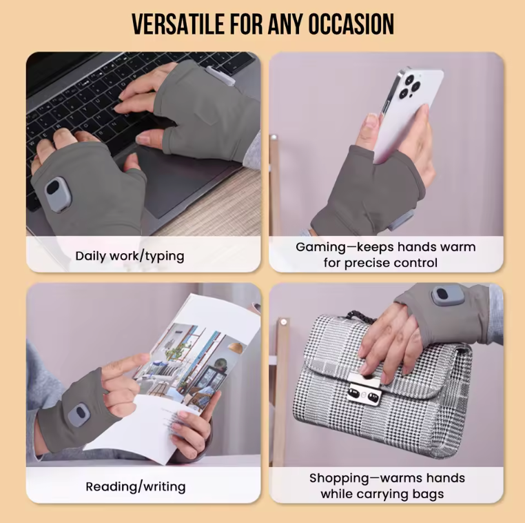 ThermoFlex – Podgrzewane rękawiczki USB bez palców – ładowane, 3 poziomy ogrzewania i ciepło 360°