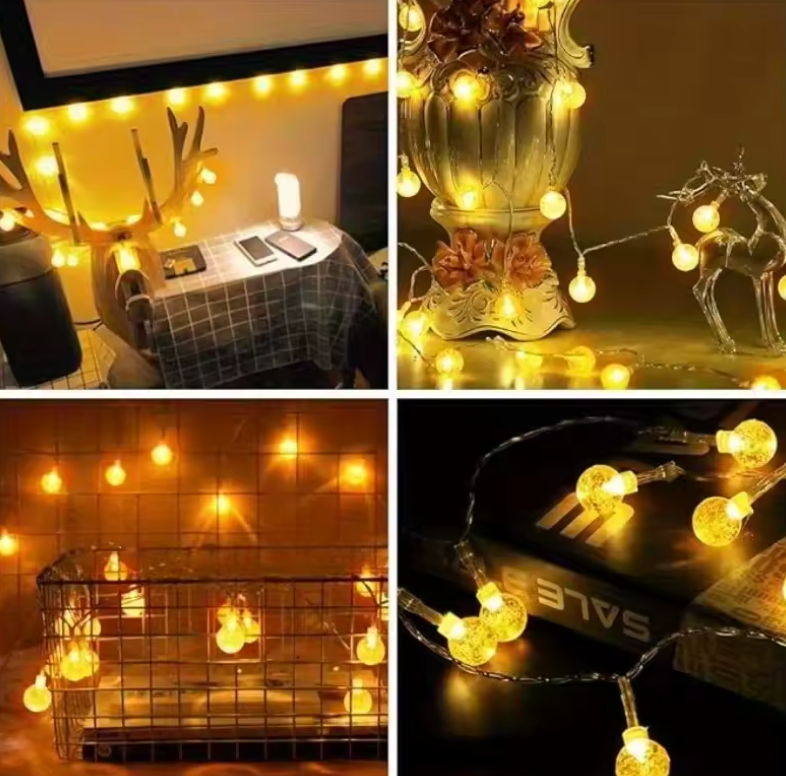 LED Lichterkette mit Blasenkugeln – Warmes, Blaues oder Mehrfarbiges Licht – Batterie- oder USB-Betrieb – Innenbereich