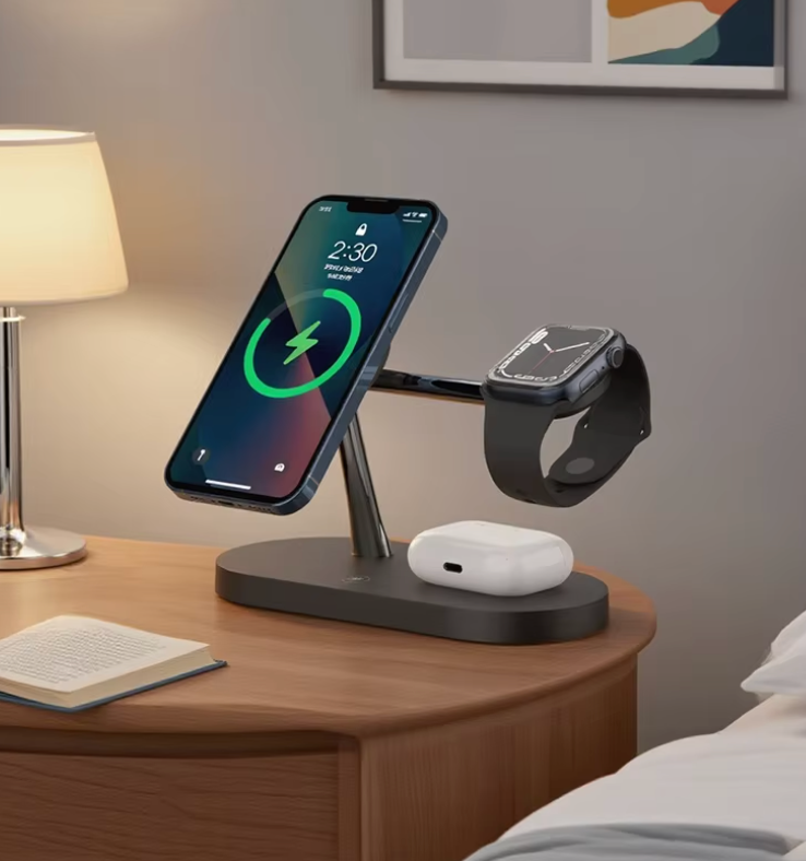 3-in-1 Kabellose Ladestation mit Magnetfunktion – Wireless Ladeständer für iPhone 12–17, Apple Watch & AirPods