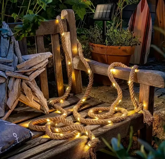 Solar LED Hanfseil Lichterkette 7 m – Retro Garten Dekorationsleuchte mit 50 LEDs