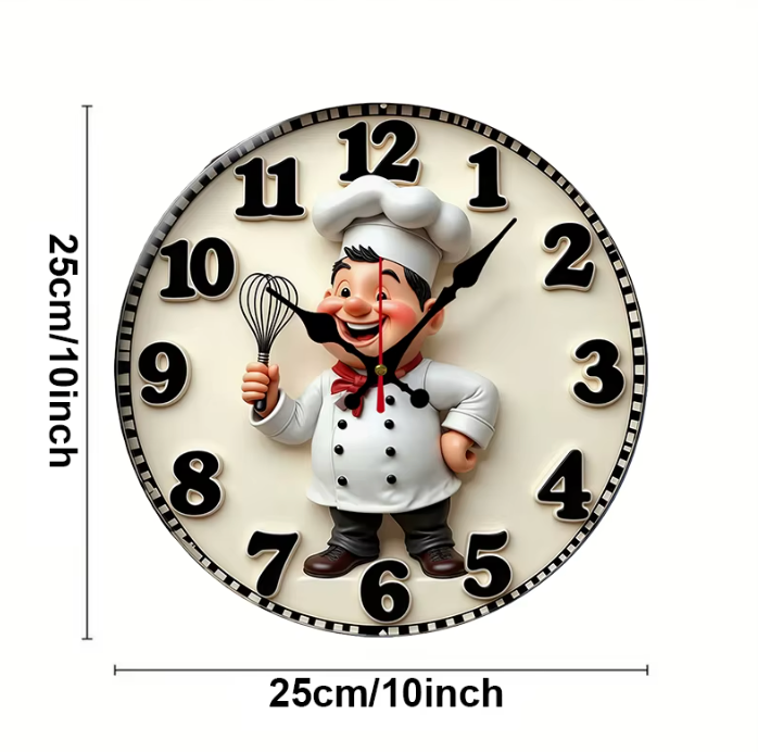 Runde Holz Wanduhr „Happy Chef Kitchen“ – Geräuschlose Küchenuhr für Wohnzimmer & Büro