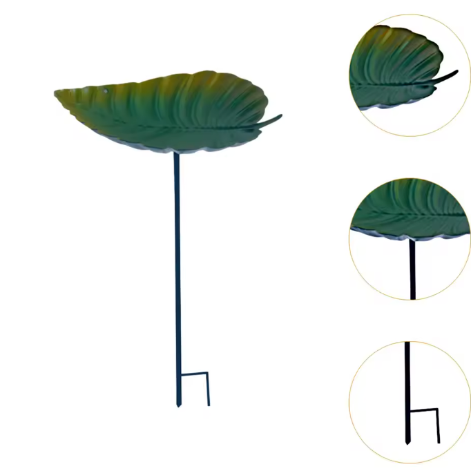 Vogelbad & Vogelfutterstation aus Metall – Blattform mit abnehmbarer Stange für Garten & Hof