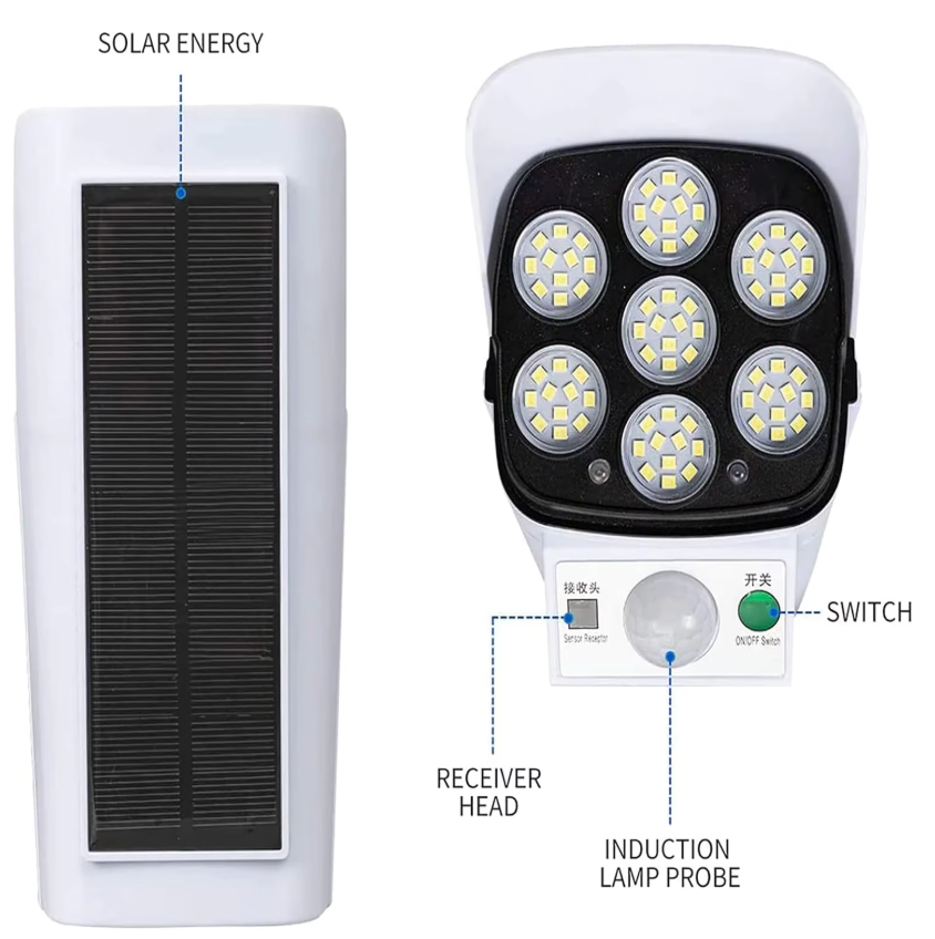 Solar-Sicherheitsflutlicht mit Bewegungsmelder, | 2000 Lumen, 77 LEDs | 3 Beleuchtungsmodi & Fernbedienung | Außenwandleuchte