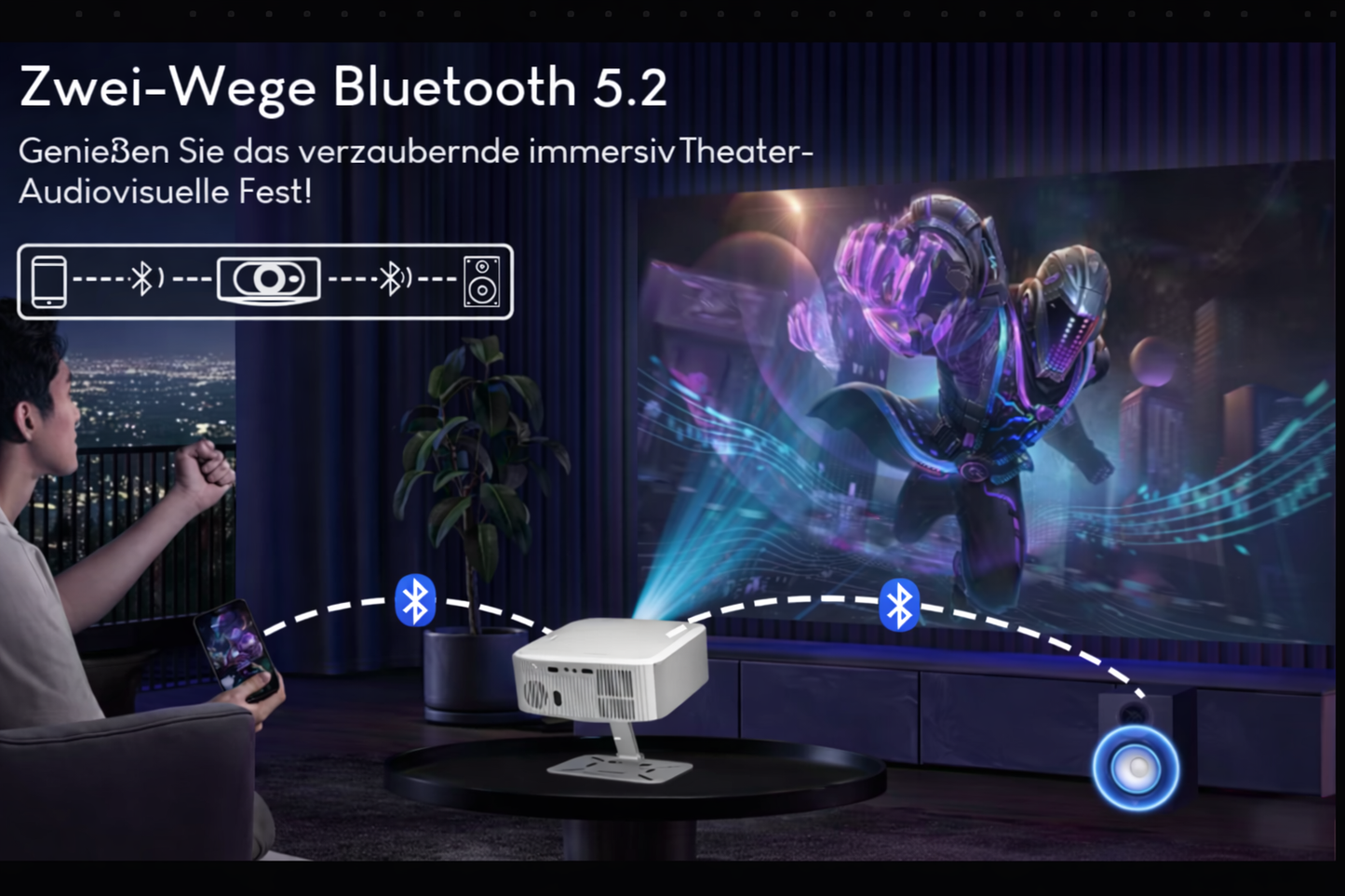 VisionGo - 8k Premium Smart Projector - Android 13, 1080P, WiFi 6, BT 5.2, 12000 Lumen