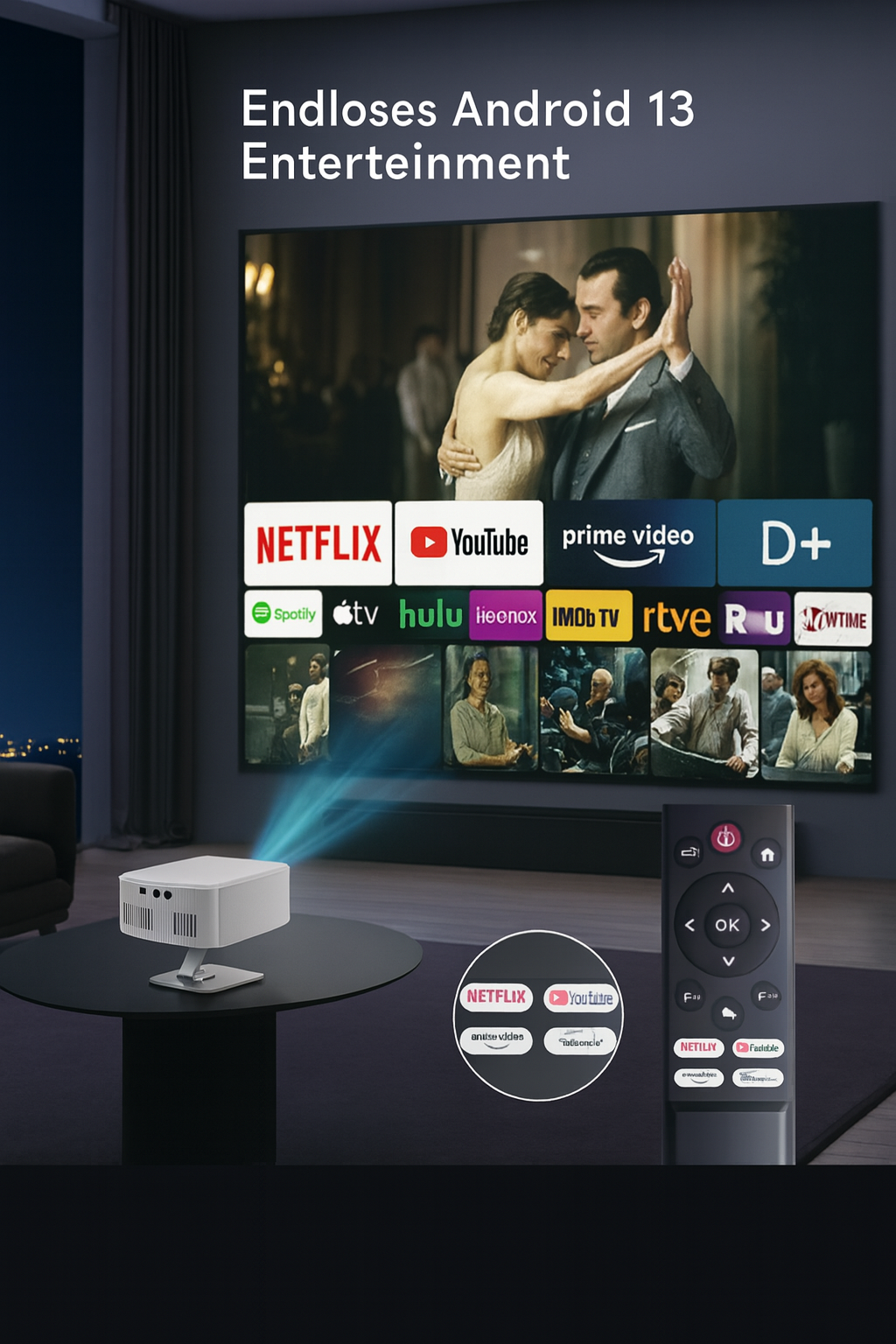 VisionGo Smart Beamer – Android 13, 1080P, WiFi 6, BT 5.2, 12000 Lumen