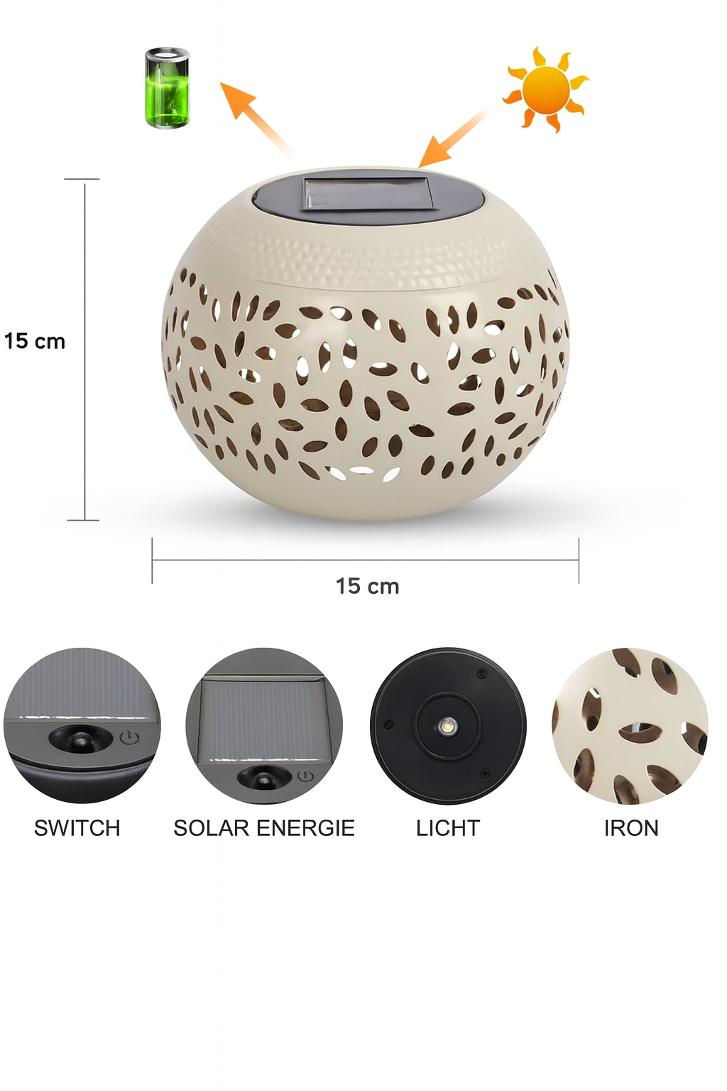 Solar Ambient Tischlaterne – Metall-LED-Lampe für Garten & Terrasse