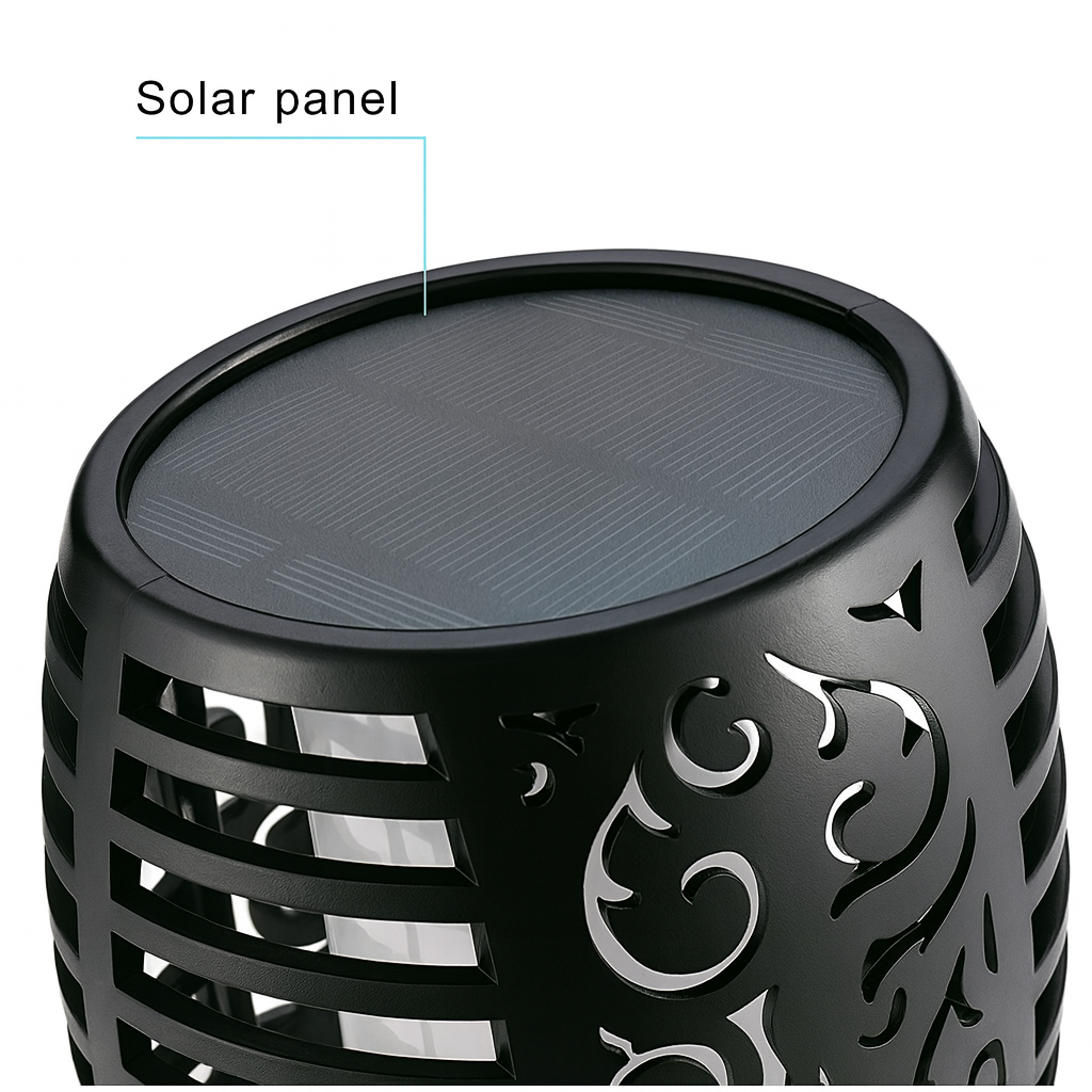 LED Solar Gartenfackeln Outdoor IP65 mit Erdspiess – 2er Set, Warmes Flammenlicht, 350 Lumen, 2200mAh Akku