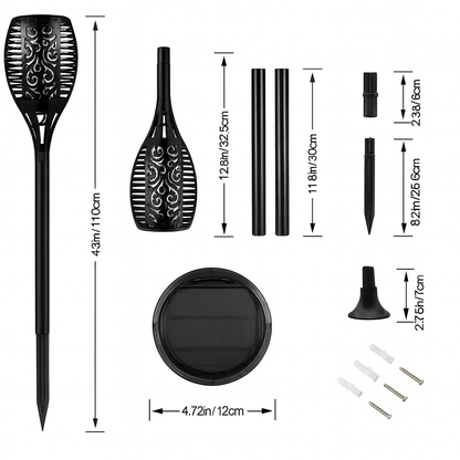 LED Solar Gartenfackeln Outdoor IP65 mit Erdspiess – 2er Set, Warmes Flammenlicht, 350 Lumen, 2200mAh Akku
