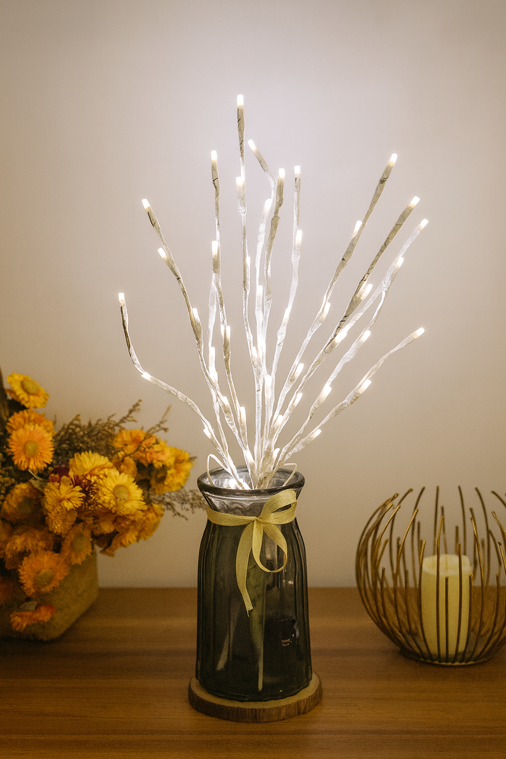 LED Birkenzweig Lichter – 72 cm dekorativer Leuchtzweig mit 20 warmweißen LEDs, batteriebetrieben & flexibel formbar