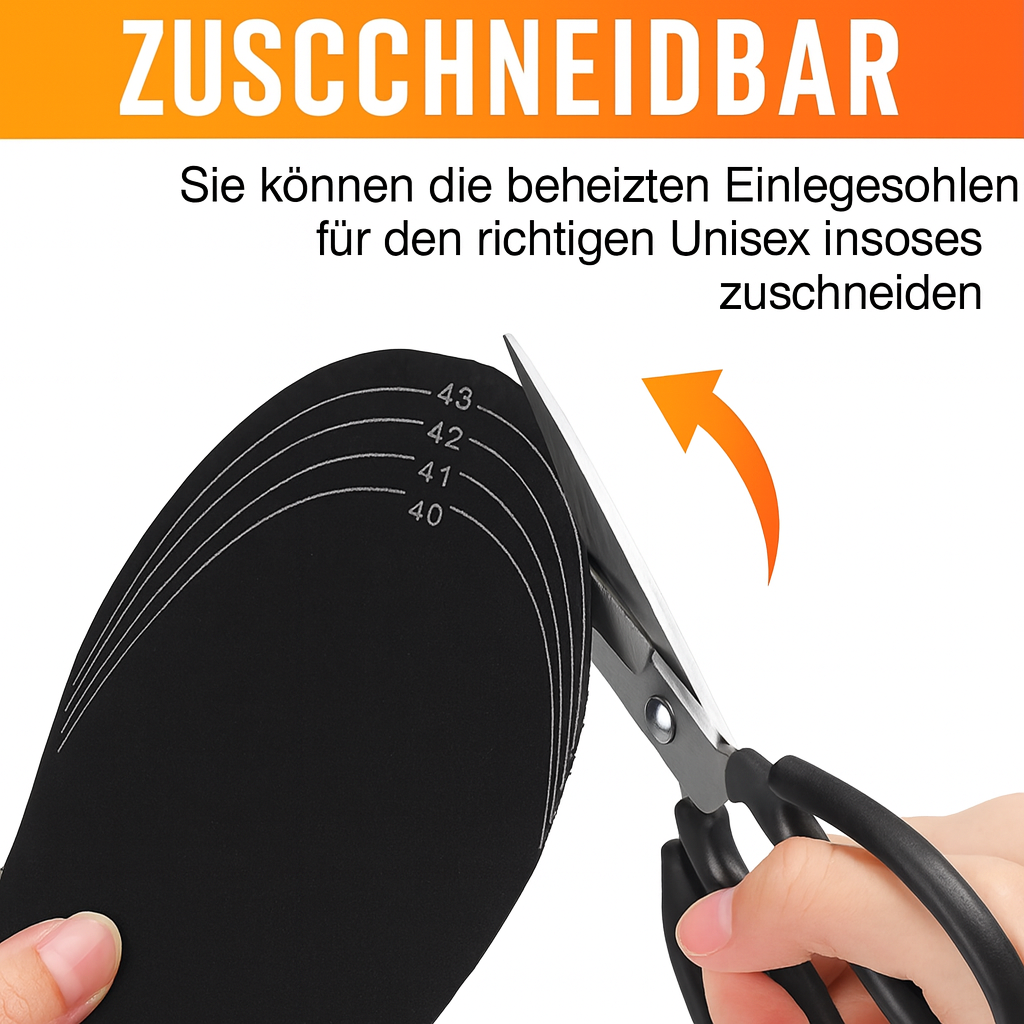 USB Beheizte Einlegesohlen – Waschbare Thermo-Schuheinlagen 40–50°C | Unisex, Zuschneidbar, Wiederaufladbar