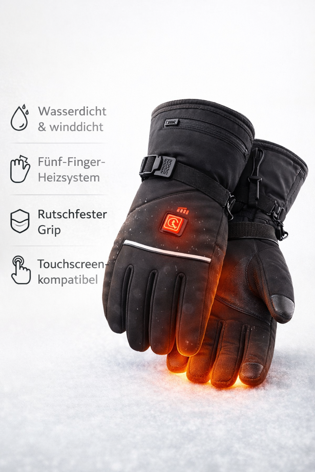 Uppvärmda vinterhandskar, vattentäta med pekskärm - uppladdningsbara termohandskar av nylon & PU för män och kvinnor