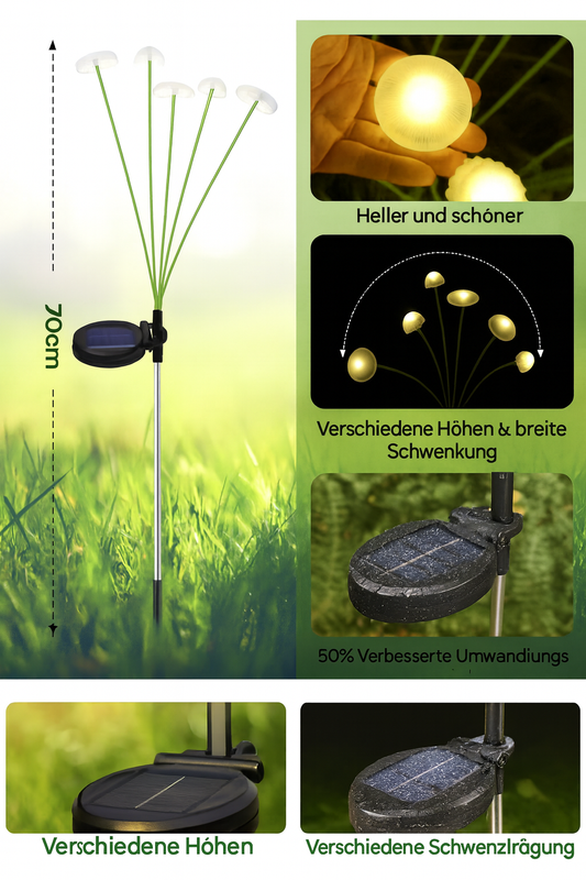 Solar Quallen Gartenlichter – 6-LED Pilz Bodenstecker mit 600 mAh Akku, atmosphärische Außenbeleuchtung für Garten & Rasen