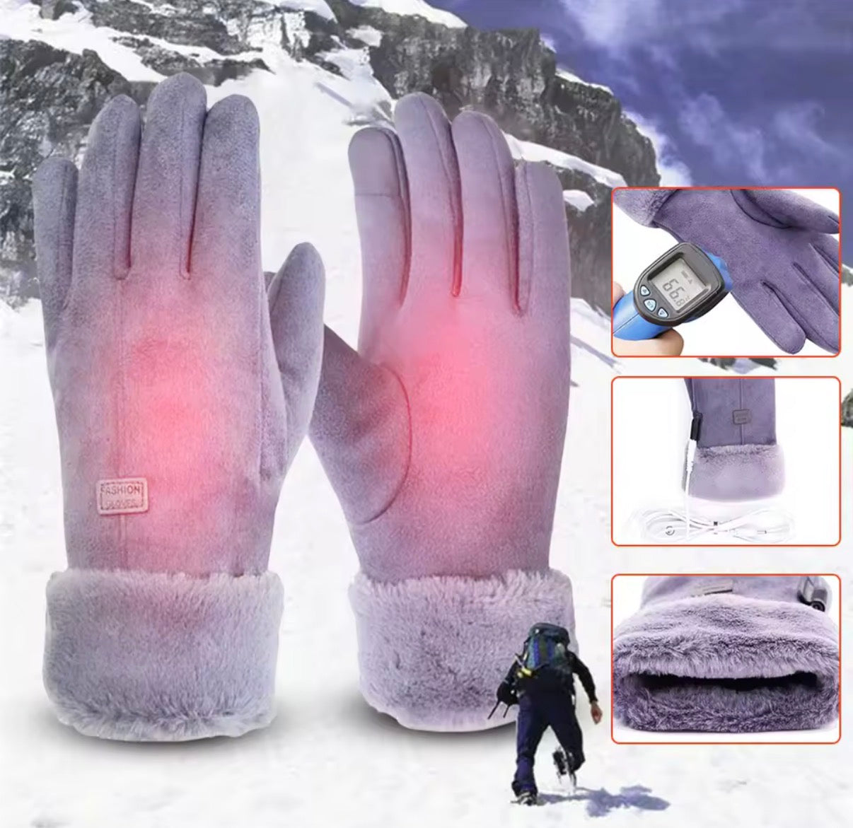 Beheizbare Damen Winterhandschuhe | 3 Heizstufen | Touchscreen & Winddicht