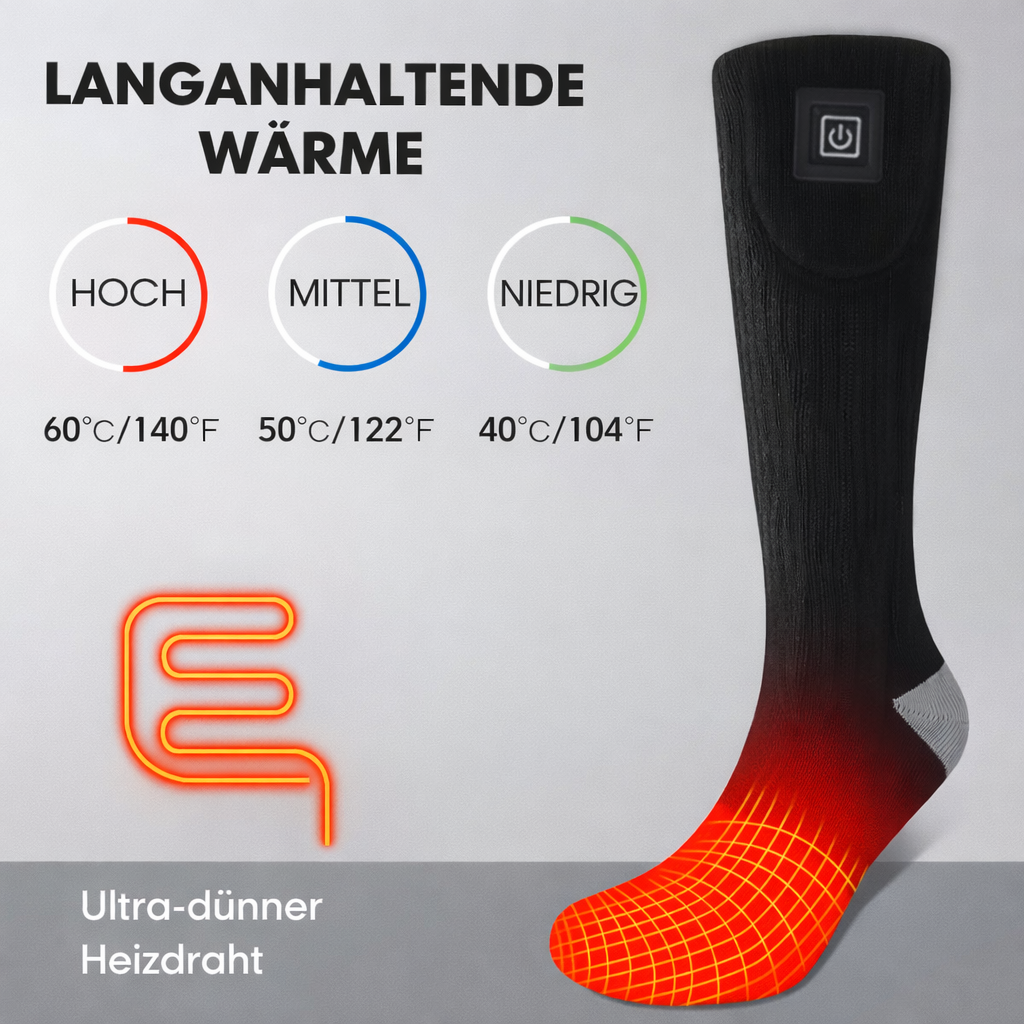 Beheizbare Socken, elektrisch beheizt mit wiederaufladbarem Akku für Winter & Outdoor und Skifahren