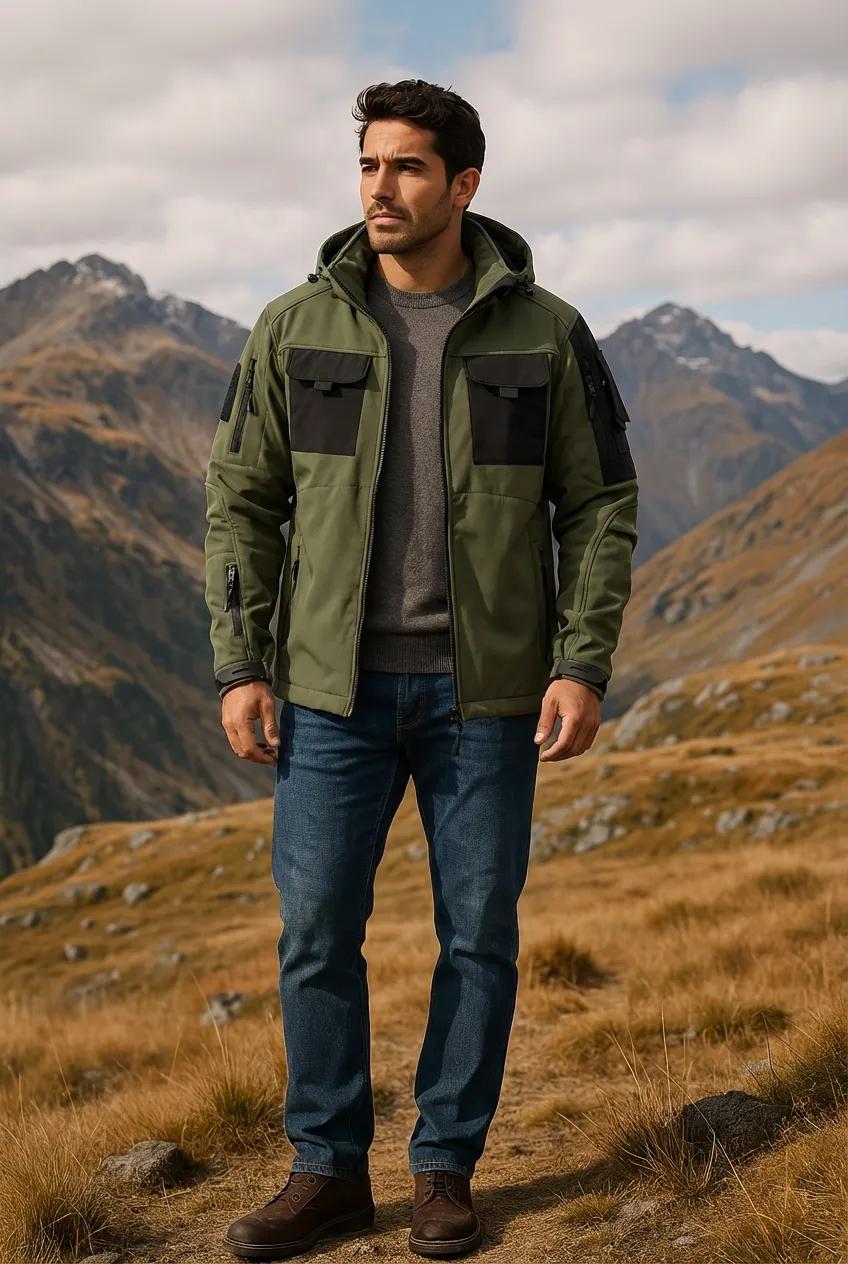 Taktische Herren Multifunktionale Softshell Jacke – Wasserdichte & Winddichte Outdoor Jacke mit Kapuze