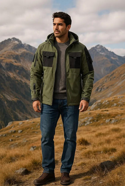 Taktische Herren Multifunktionale Softshell Jacke – Wasserdichte & Winddichte Outdoor Jacke mit Kapuze