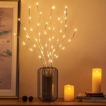 LED Birkenzweig Lichter – 72 cm dekorativer Leuchtzweig mit 20 warmweißen LEDs, batteriebetrieben & flexibel formbar