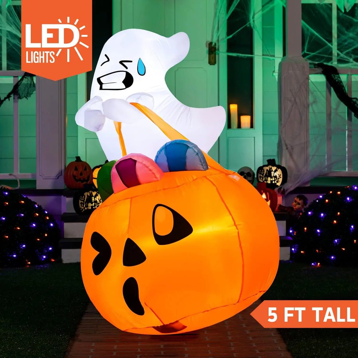 Aufblasbarer Halloween Geist mit Süßigkeiten und LED-Beleuchtung | Lustige Garten-Dekoration für Halloween 1