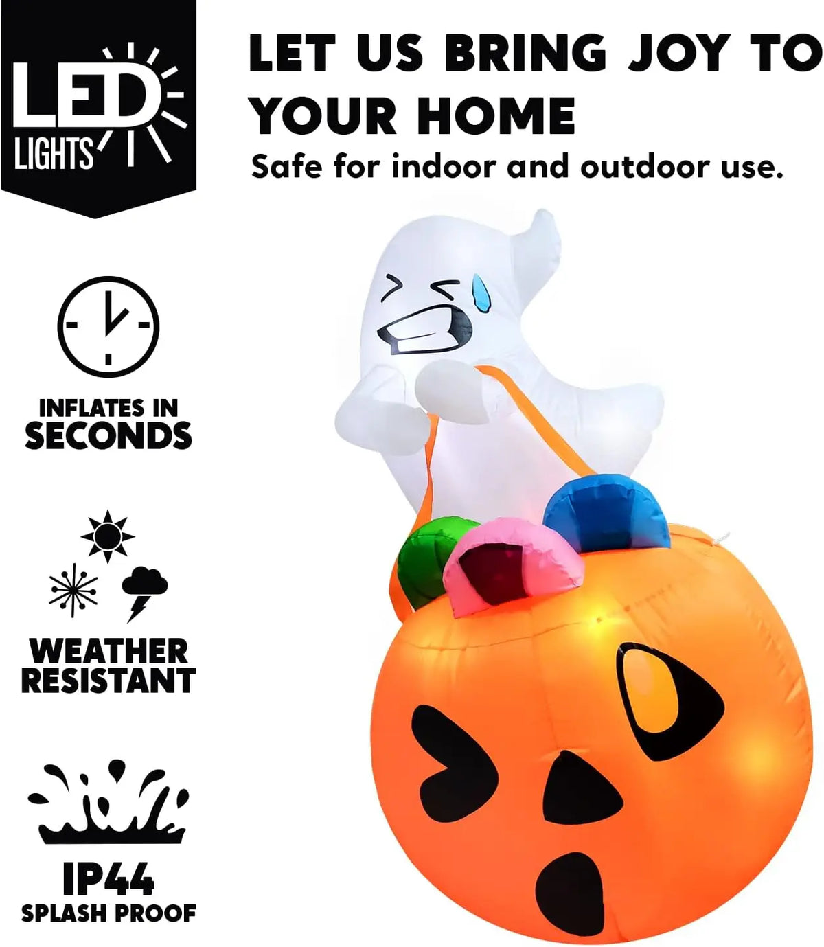 Aufblasbarer Halloween Geist mit Süßigkeiten und LED-Beleuchtung | Lustige Garten-Dekoration für Halloween 2