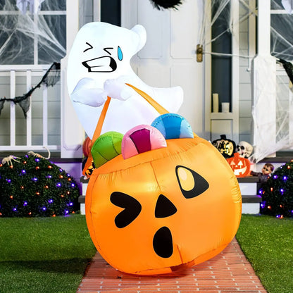 Aufblasbarer Halloween Geist mit Süßigkeiten und LED-Beleuchtung | Lustige Garten-Dekoration für Halloween 3