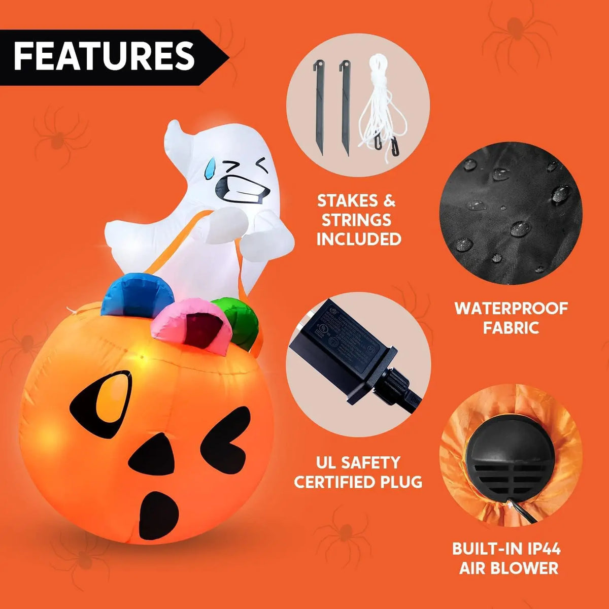 Aufblasbarer Halloween Geist mit Süßigkeiten und LED-Beleuchtung | Lustige Garten-Dekoration für Halloween 4