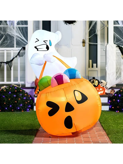Aufblasbarer Halloween Geist mit Süßigkeiten und LED-Beleuchtung | Lustige Garten-Dekoration für Halloween 5