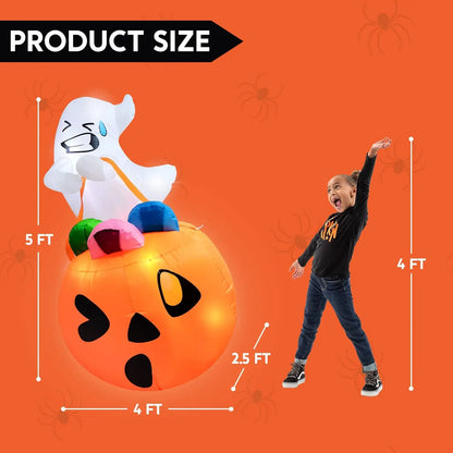 Aufblasbarer Halloween Geist mit Süßigkeiten und LED-Beleuchtung | Lustige Garten-Dekoration für Halloween 7