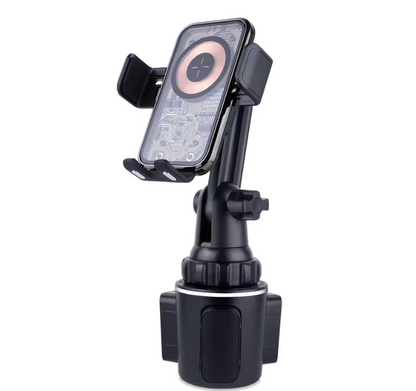 Kabelloses Auto-Ladegerät mit Getränkehalter-Klemmung – Robuste Kfz-Handyhalterung mit Schnellladefunktion