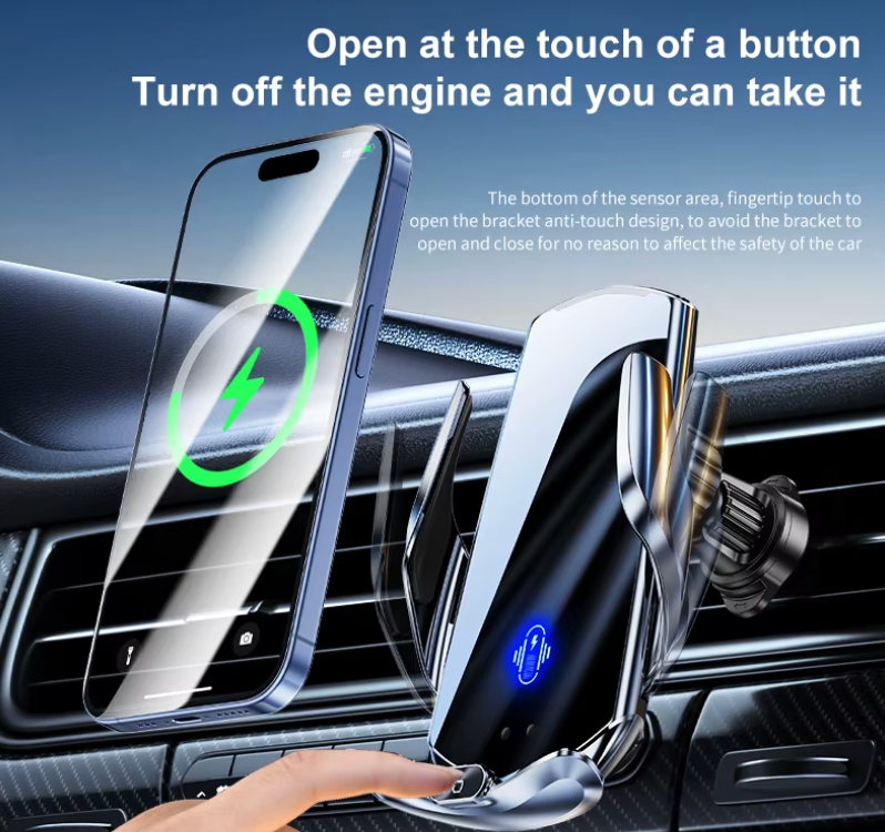 Automatische Auto-Handyhalterung mit kabelloser Ladestation – Kfz-Telefonhalter mit Quick-Release-Funktion