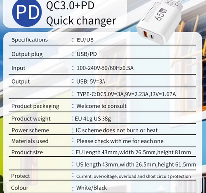 USB-C Schnellladegerät mit Dual-Port – Netzadapter mit Quick Charge 3.0 für iPhone, Samsung, Xiaomi, Huawei & Tablets