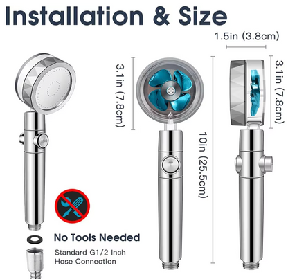 360° Turbo Hochdruck-Duschkopf mit Filter – Wassersparende Handbrause mit Ein-Tasten-Stopp