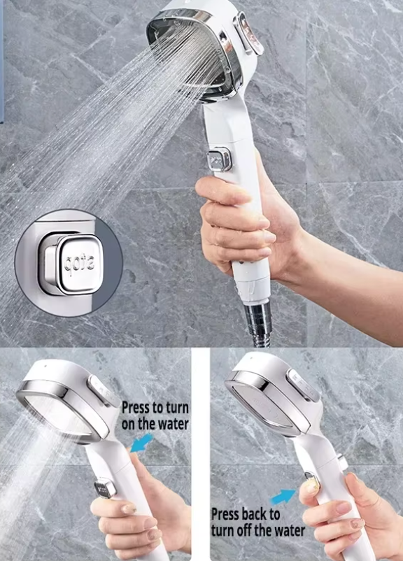 Hochdruck-Duschkopf wassersparend – 3-Modi Handbrause mit Ein-Knopf-Wasserstopp