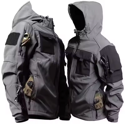 Taktische Herren Multifunktionale Softshell Jacke – Wasserdichte & Winddichte Outdoor Jacke mit Kapuze