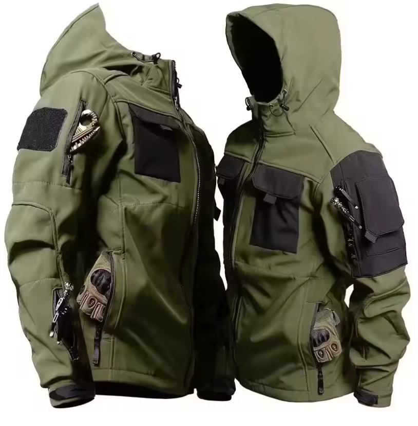 Taktische Herren Multifunktionale Softshell Jacke – Wasserdichte & Winddichte Outdoor Jacke mit Kapuze