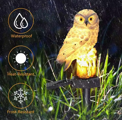 Solar LED Eulen Gartenleuchte – Wasserdichte Bodenlampe mit Erdspiess für Außenbereich