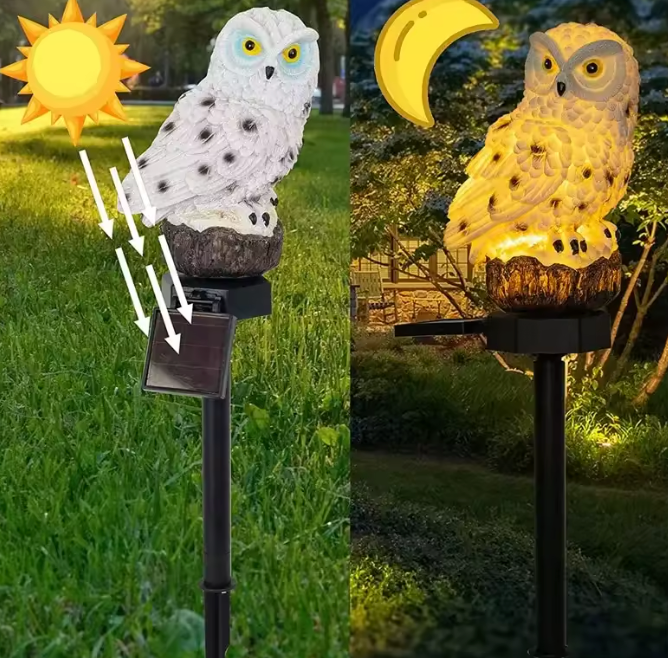 Solar LED Eulen Gartenleuchte – Wasserdichte Bodenlampe mit Erdspiess für Außenbereich