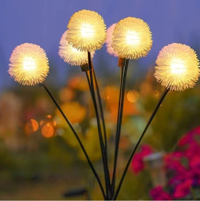 Solar Löwenzahn Gartenleuchte mit 6 Köpfen – LED Rasenlampe mit Erdspieß für Außenbereich