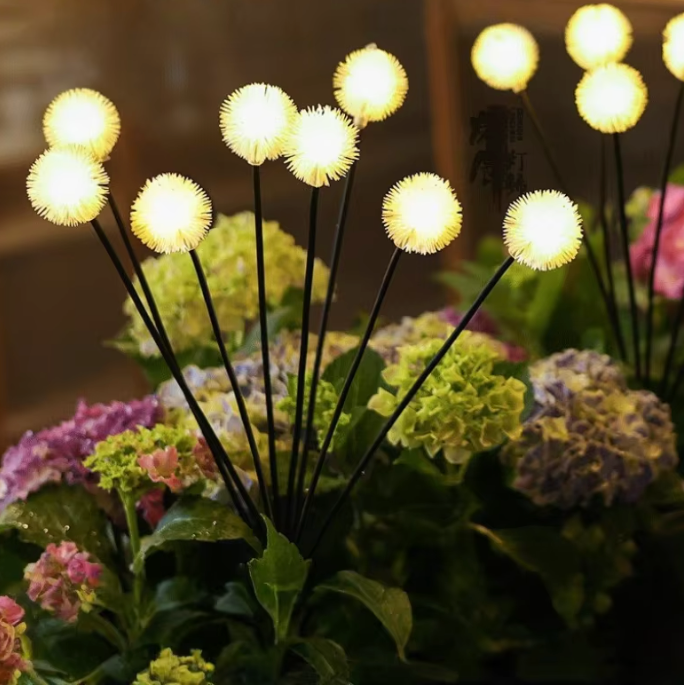 Solar Löwenzahn Gartenleuchte mit 6 Köpfen – LED Rasenlampe mit Erdspieß für Außenbereich