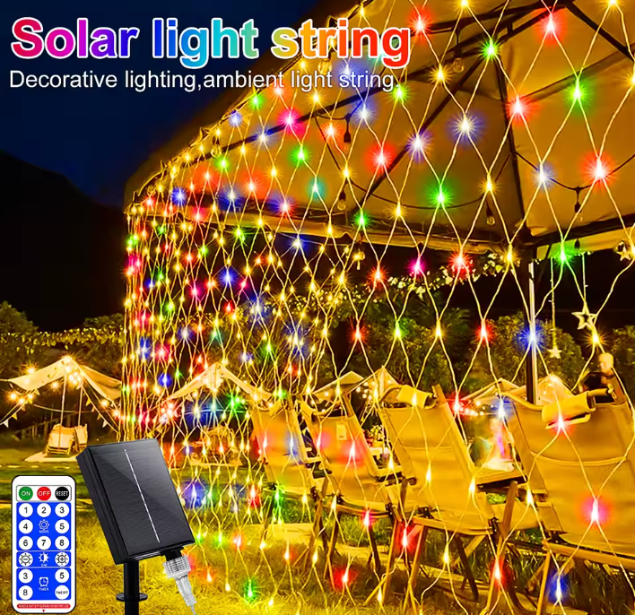 Solar LED Netzlichter für Außenbereich – Garten- & Terrassenbeleuchtung mit Fernbedienung