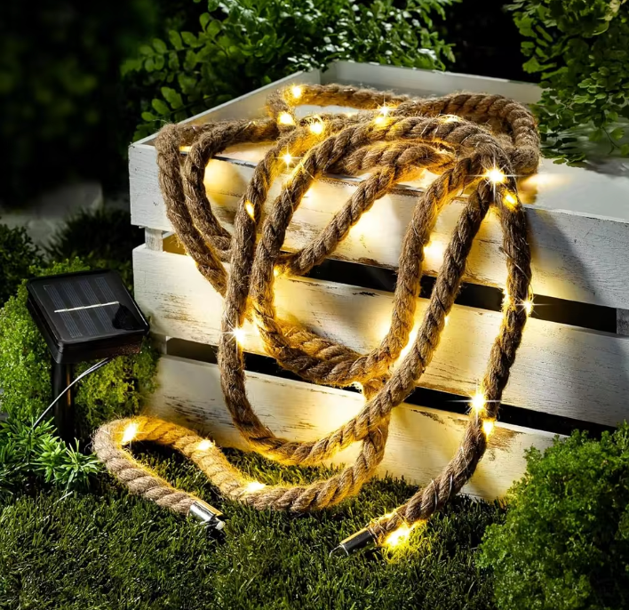 Solar LED Hanfseil Lichterkette 7 m – Retro Garten Dekorationsleuchte mit 50 LEDs