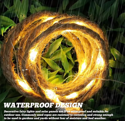 Solar LED Hanfseil Lichterkette 7 m – Retro Garten Dekorationsleuchte mit 50 LEDs