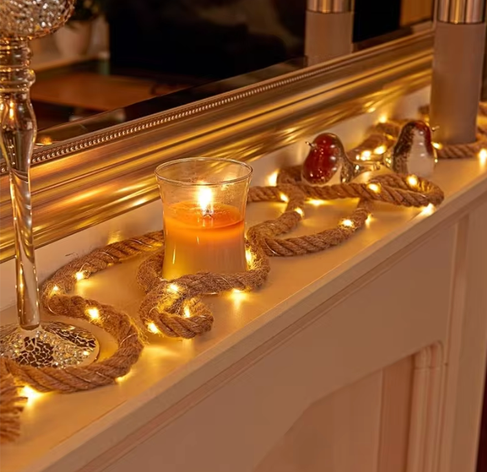 Solar LED Hanfseil Lichterkette 7 m – Retro Garten Dekorationsleuchte mit 50 LEDs