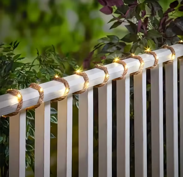 Solar LED Hanfseil Lichterkette 7 m – Retro Garten Dekorationsleuchte mit 50 LEDs