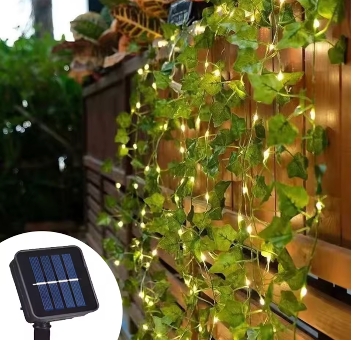 Solar LED Efeu Lichterkette – Grüne Blatt Girlande für Garten, Terrasse & Außenbereich