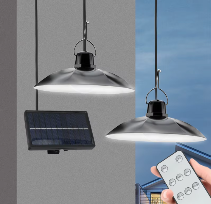 Solar LED Pendelleuchte mit Fernbedienung – Einzel- oder Doppelkopf Solar Hängelampe für Außenbereich