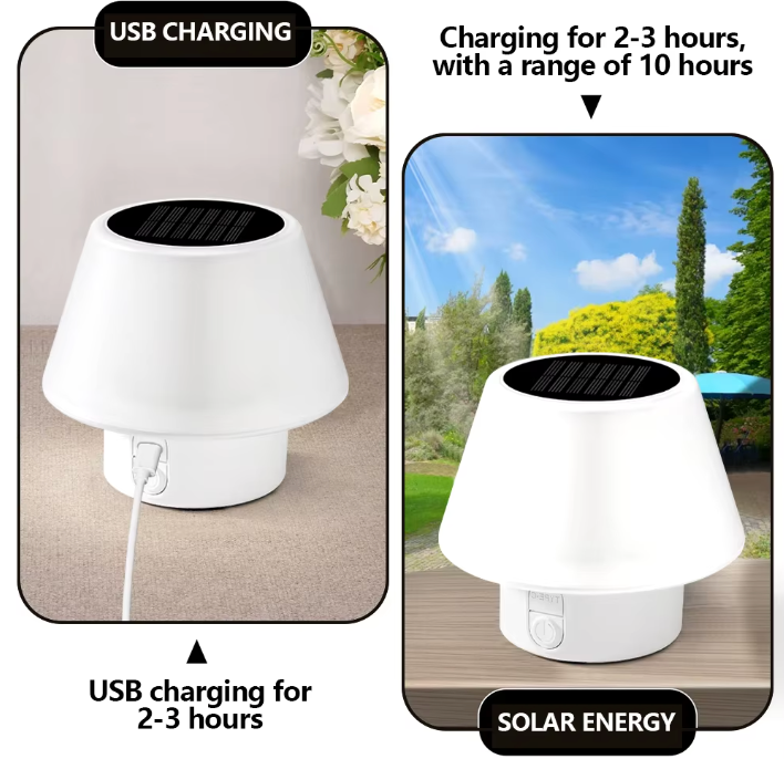 Solar LED Tischlampe für Außenbereich – Tragbare Camping- & Gartenlampe mit USB-C & Solarladung