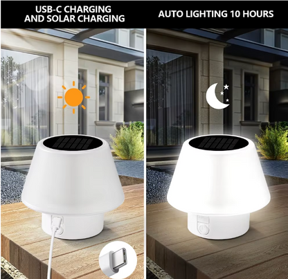 Solar LED Tischlampe für Außenbereich – Tragbare Camping- & Gartenlampe mit USB-C & Solarladung