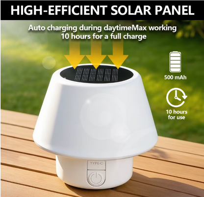 Solar LED Tischlampe für Außenbereich – Tragbare Camping- & Gartenlampe mit USB-C & Solarladung
