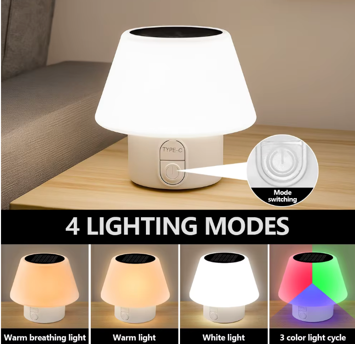 Solar LED Tischlampe für Außenbereich – Tragbare Camping- & Gartenlampe mit USB-C & Solarladung