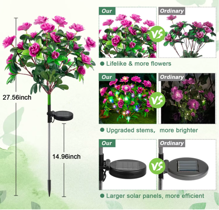 Solar Azaleen Blumen Gartenleuchte – LED Solarlicht wasserdicht für Außenbereich